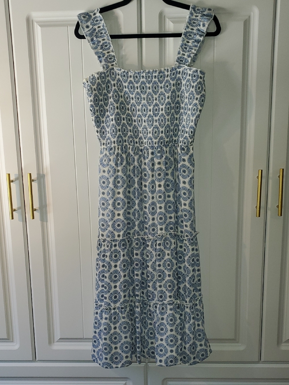 As U Wish Blue Printed Midi Dress with Square Neck